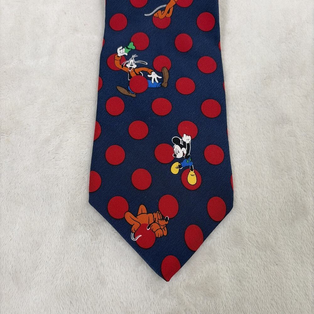 Disney Balancine Mickey Mouse Mens Tie Silk Woven Navy w/Red Polka Dots Charity - Picture 2 of 9